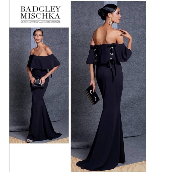 Badgley Mischka Off the Shoulder black long formal gown dress Sz 10 - Picture 1 of 15
